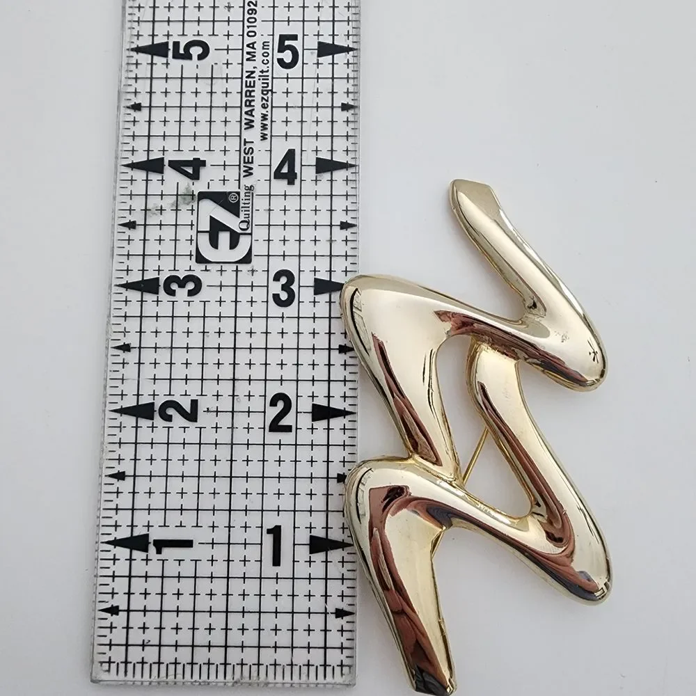 Vintage Gold Tone 80s ziz zag squiggly‎ pin brooch